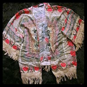 Fringe boho short kimono